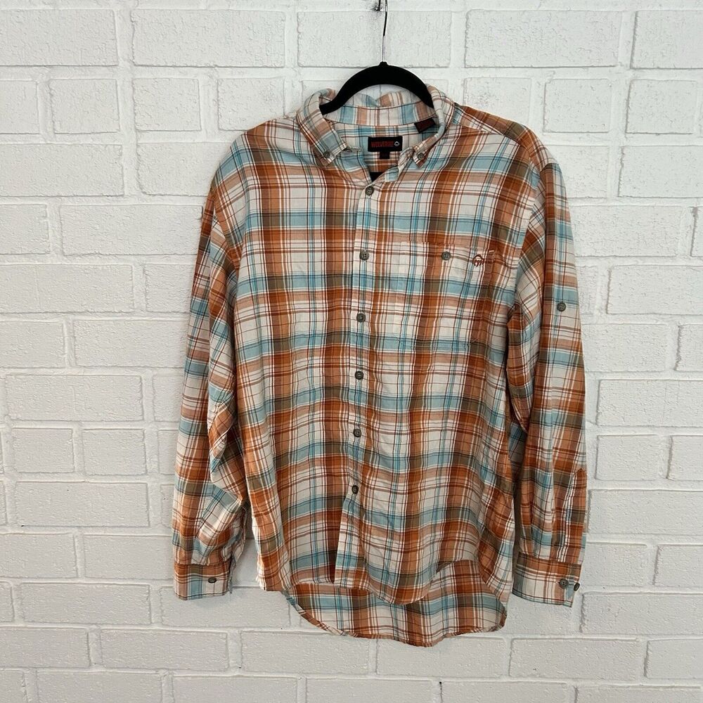 Wolverine Boots Button Up Shirt Mens Medium Plaid Button Collar Roll Sleeve - Picture 3 of 12